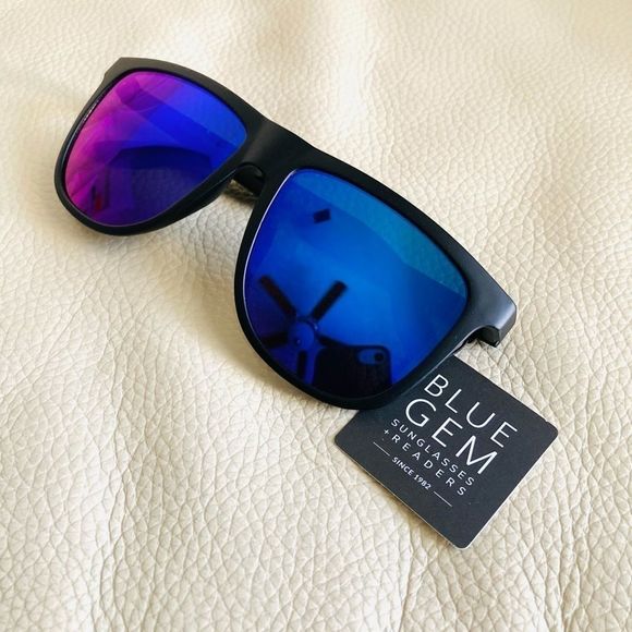 Blue Gem Black Frame Sunnies Sunglasses Unisex - Picture 4 of 6